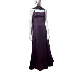 VTG 90s Babydoll Prom Dress S Rosette Bodice 3D Full Skirt Romantic Vamp Goth